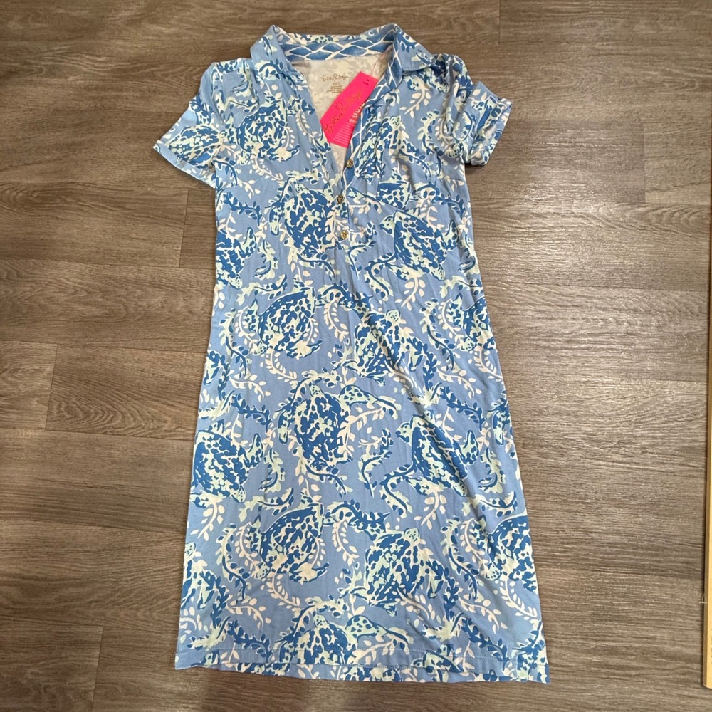 Lilly Pulitzer Sadie Polo Dress Blue Turtley Awesome UPF‎ 50+ XXS New 001574